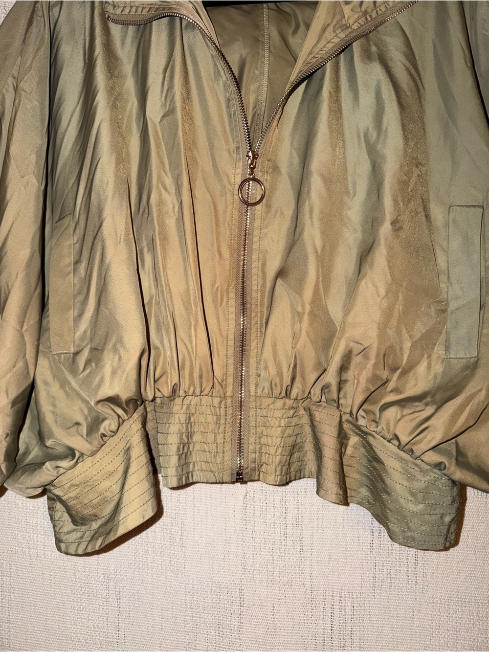 STUNNING Korean Style Sage Green Oversized Dolman Sleeve Hooded Windbreaker Jack - Picture 4 of 6